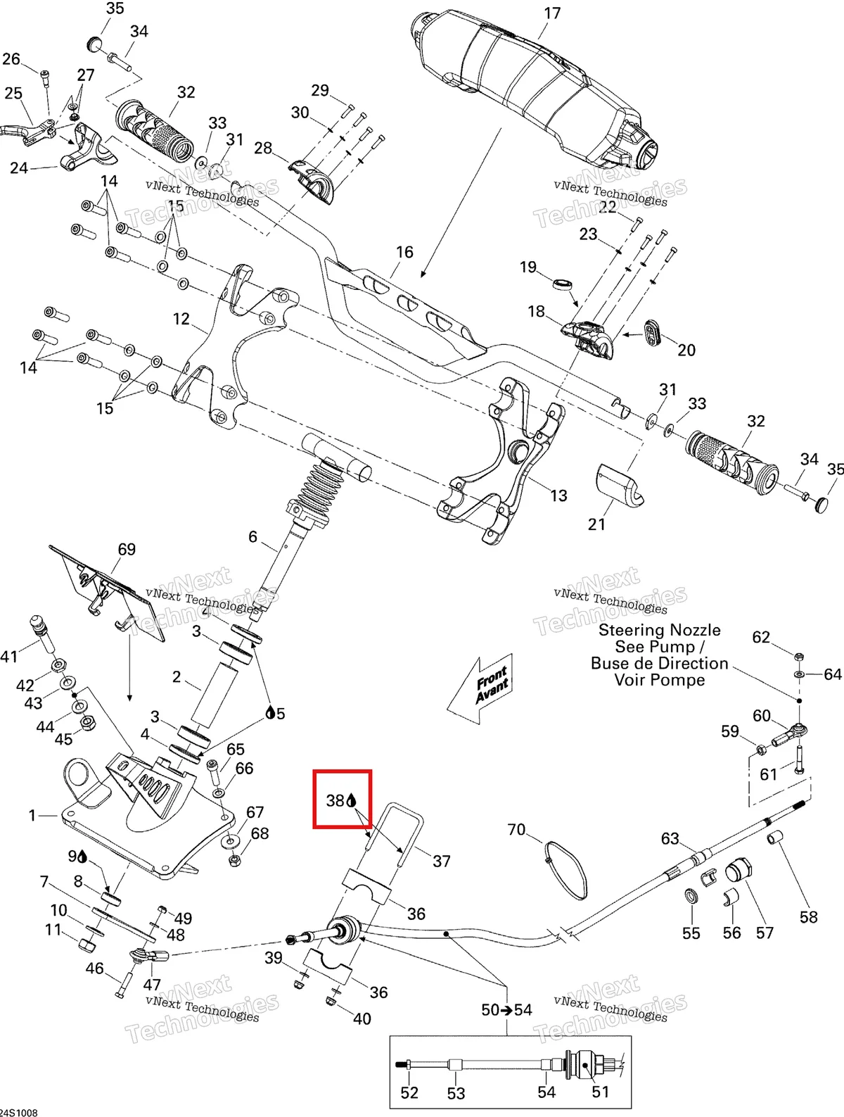 Деталь 269000309 на схеме узла 2010 Sea-Doo RXP-X 255 and 255 RS Steering