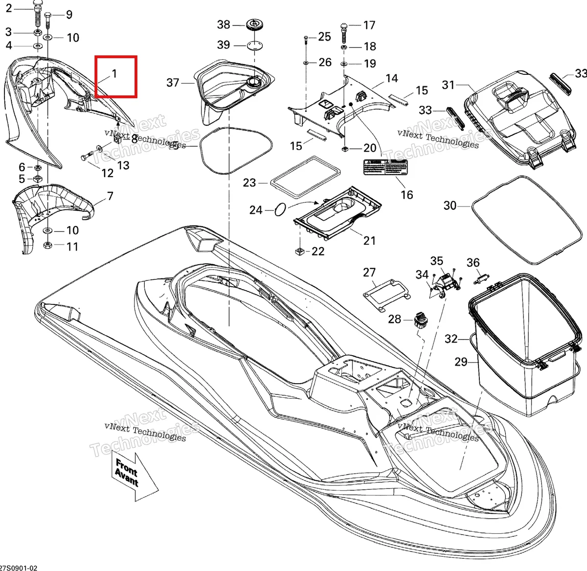Деталь 269000722 на схеме узла 2009 Sea-Doo GTX 155 Body, Front View