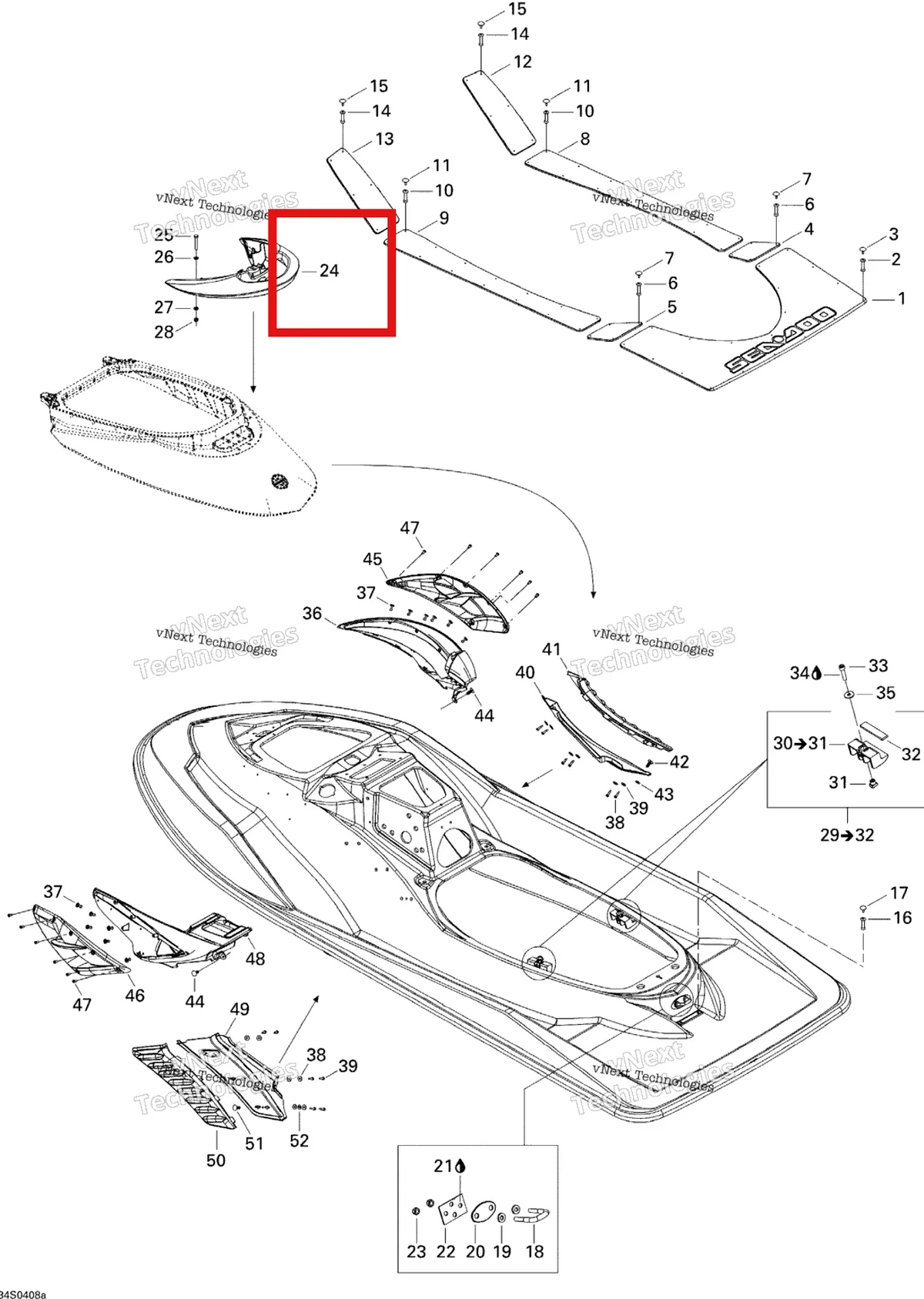 Деталь 269000740 на схеме узла 2004 Sea-Doo RXP Body 1