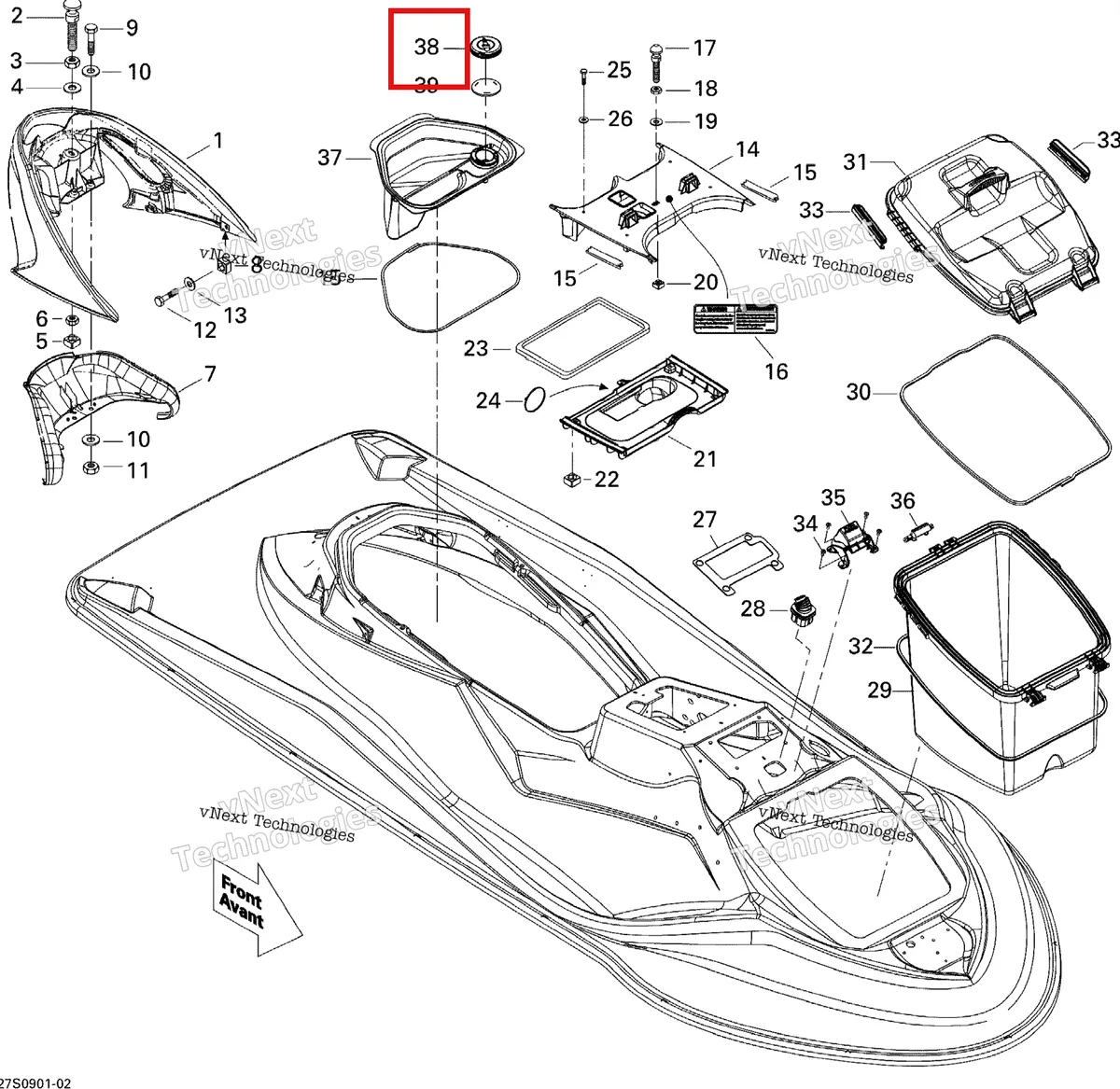 Деталь 269000788 на схеме узла 2009 Sea-Doo GTX 155 Body, Front View