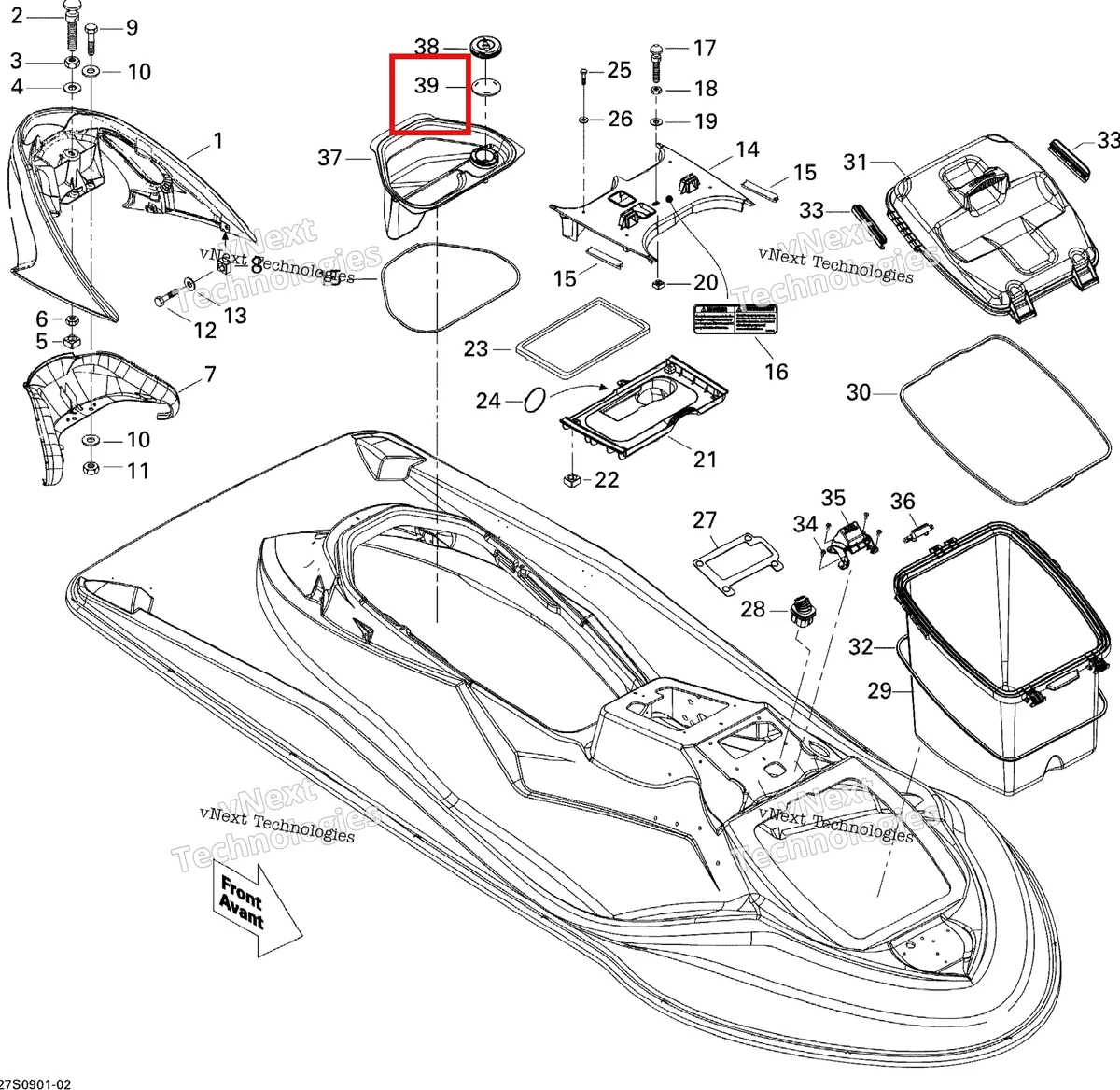 Деталь 269000810 на схеме узла 2009 Sea-Doo GTX 155 Body, Front View