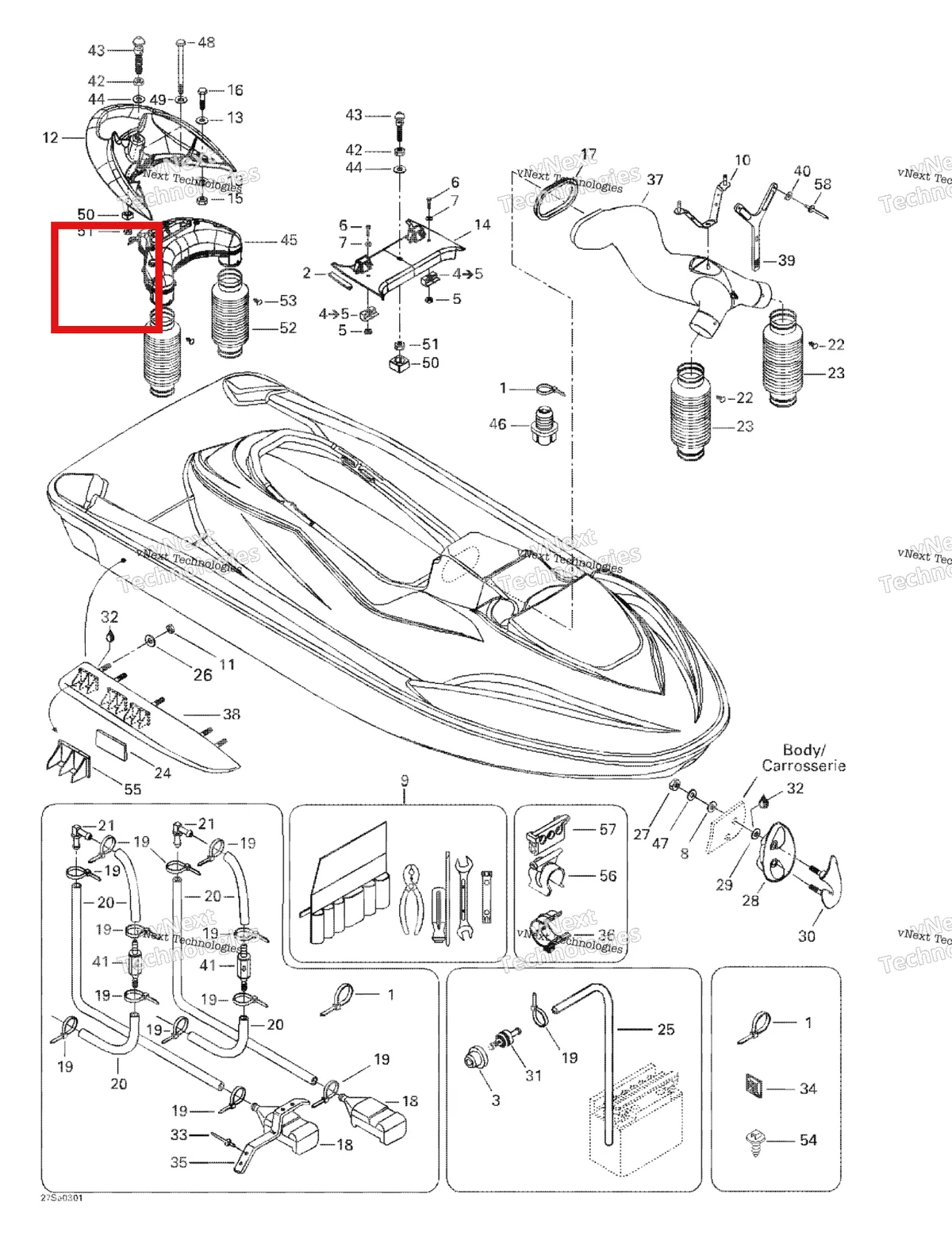 Деталь 269000812 на схеме узла 2003 Sea-Doo GTI LE Body, Front View