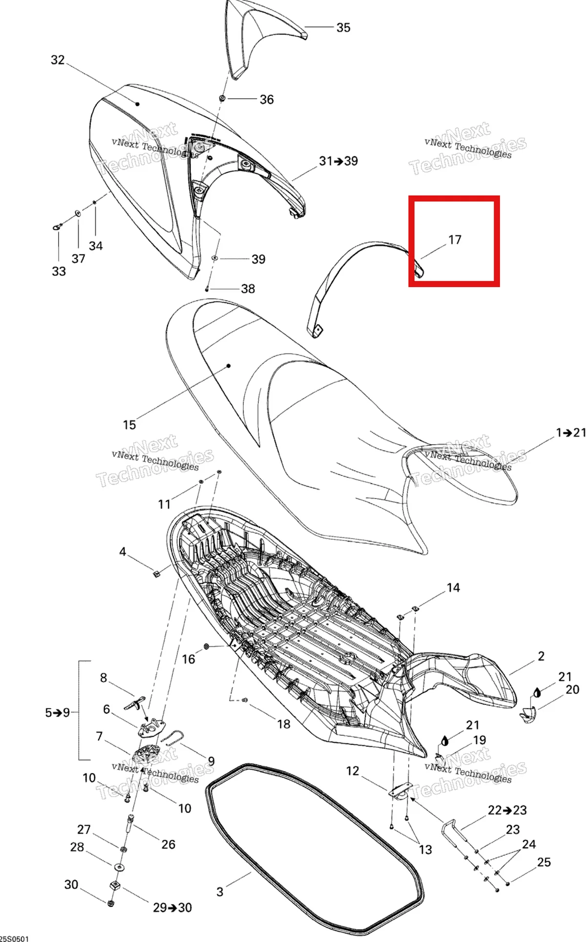 Деталь 269000881 на схеме узла 2005 Sea-Doo RXP Seat
