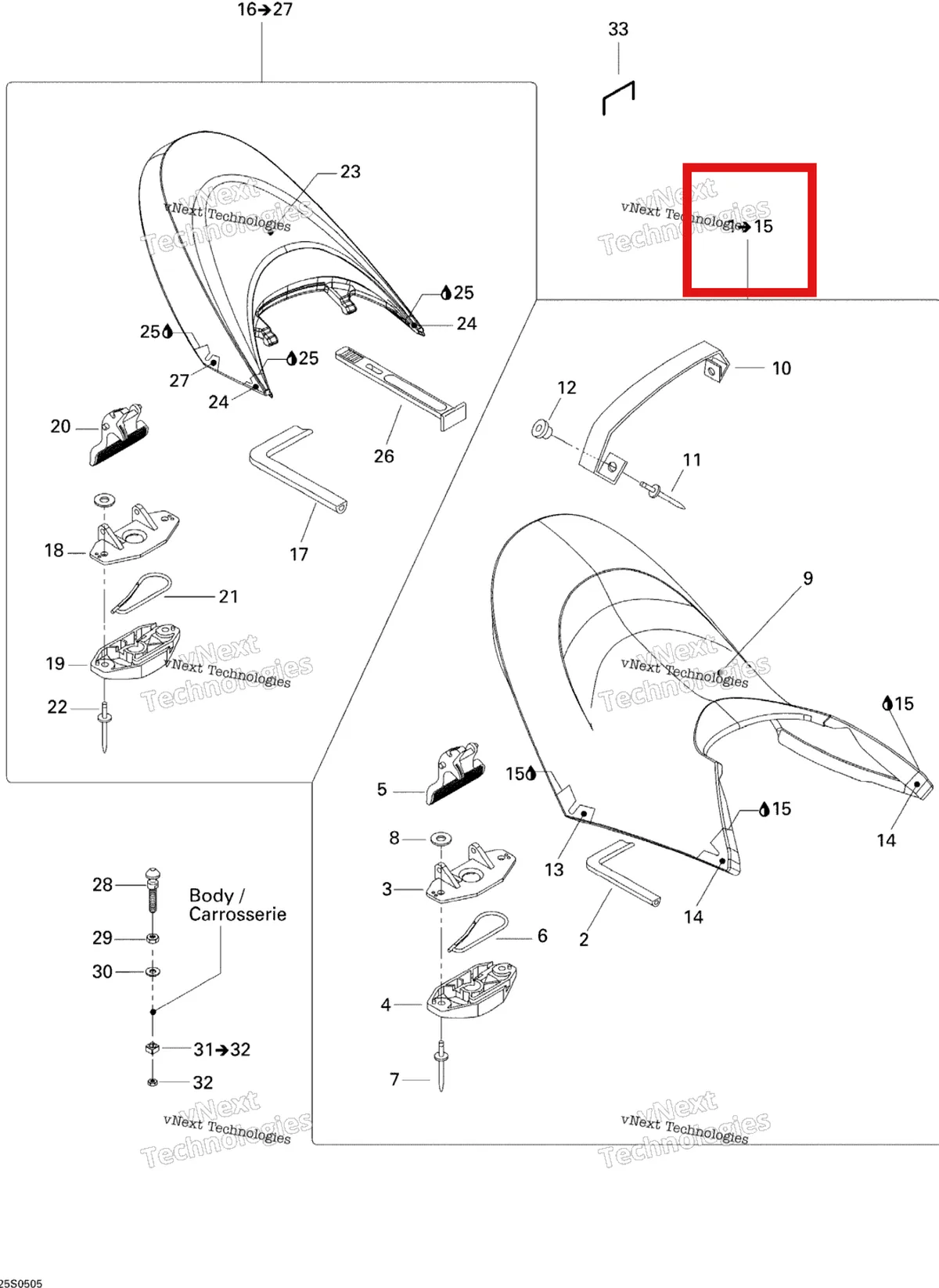 Деталь 269001208 на схеме узла 2005 Sea-Doo GTX 4-TEC, STD Seat Std