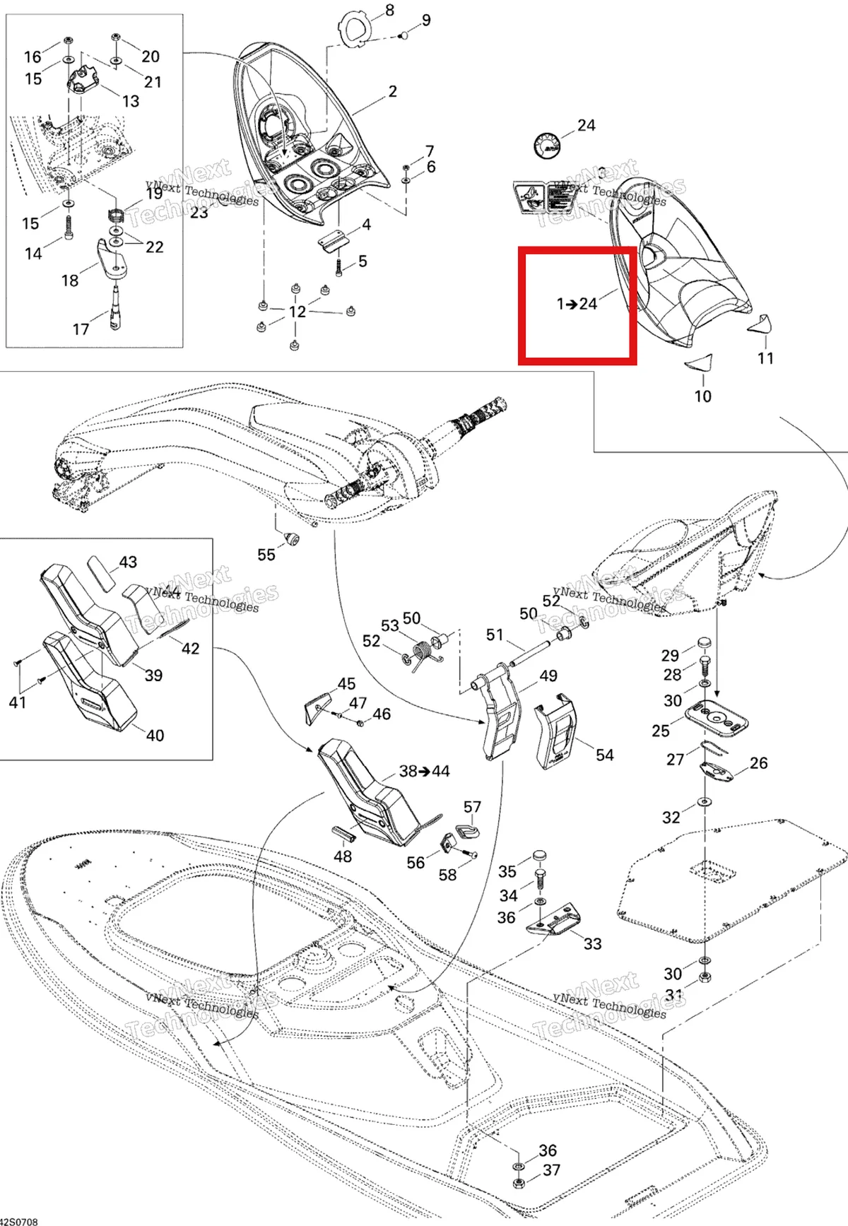 Деталь 269001254 на схеме узла 2007 Sea-Doo 3D 947 DI Kart Seat