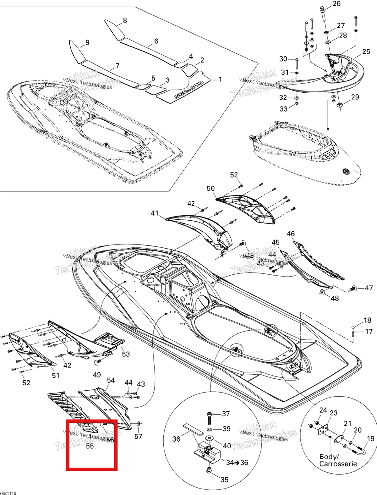 Деталь 269001292 на схеме узла 2011 Sea-Doo RXP-X 255 & RS Body, Rear View