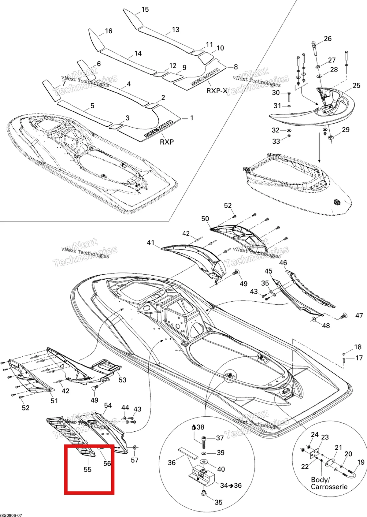 Деталь 269001295 на схеме узла 2009 Sea-Doo RXP 215 Body, Rear View