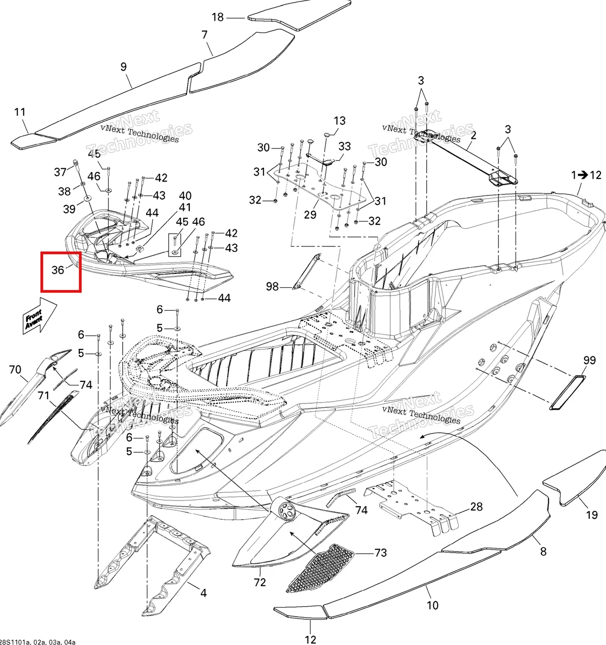 Деталь 269002130 на схеме узла 2011 Sea-Doo RXT aS X & aS XRS 260 Body, Rear View 1