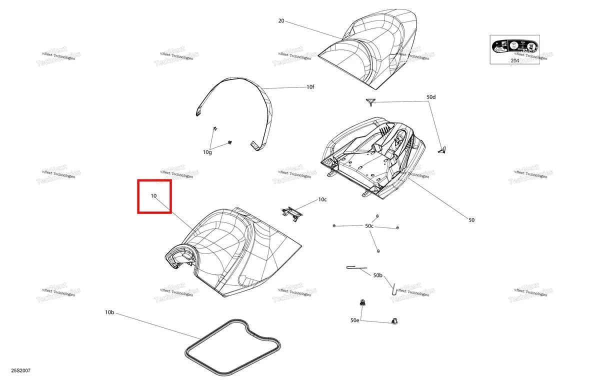 Деталь 269003338 (Metalic Pewter водителя сиденье в сборе включает 10 TO 10 g Sea-Doo GTX 300 (2020) (269003338)) на схеме узла 2020 Sea-Doo GTX 230 Seat