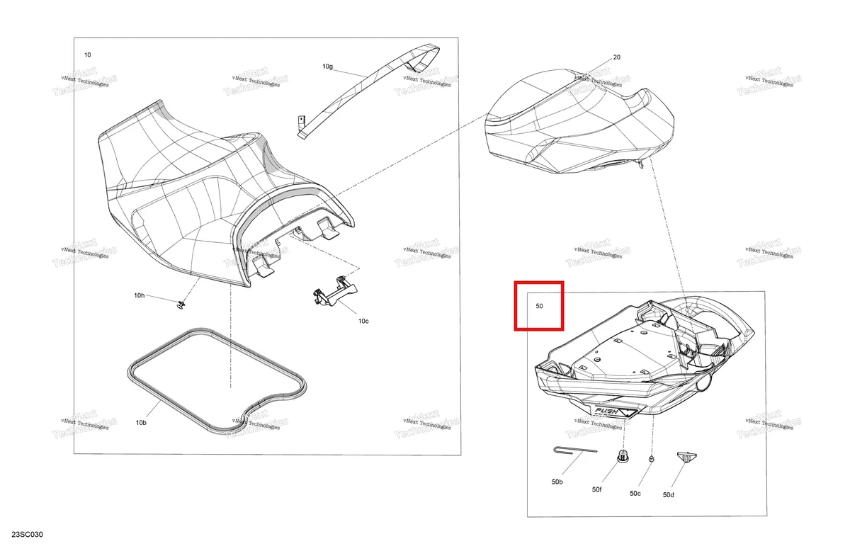 Деталь 269003354 (Ash серый задний ручка в сборе включает 50 TO 50 e Sea-Doo GTX 300 (2020) (269003354)) на схеме узла 2023 Sea-Doo GTX LIMITED 300 Body - Seat