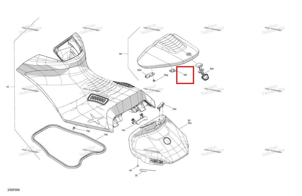 Деталь 269003505 (Правый Retaining крюк Sea-Doo RXP 325 X (2026) (269003505)) на схеме узла 2026 Sea-Doo RXP - 325 - X - 23TG - Ice Metal Body - Seat
