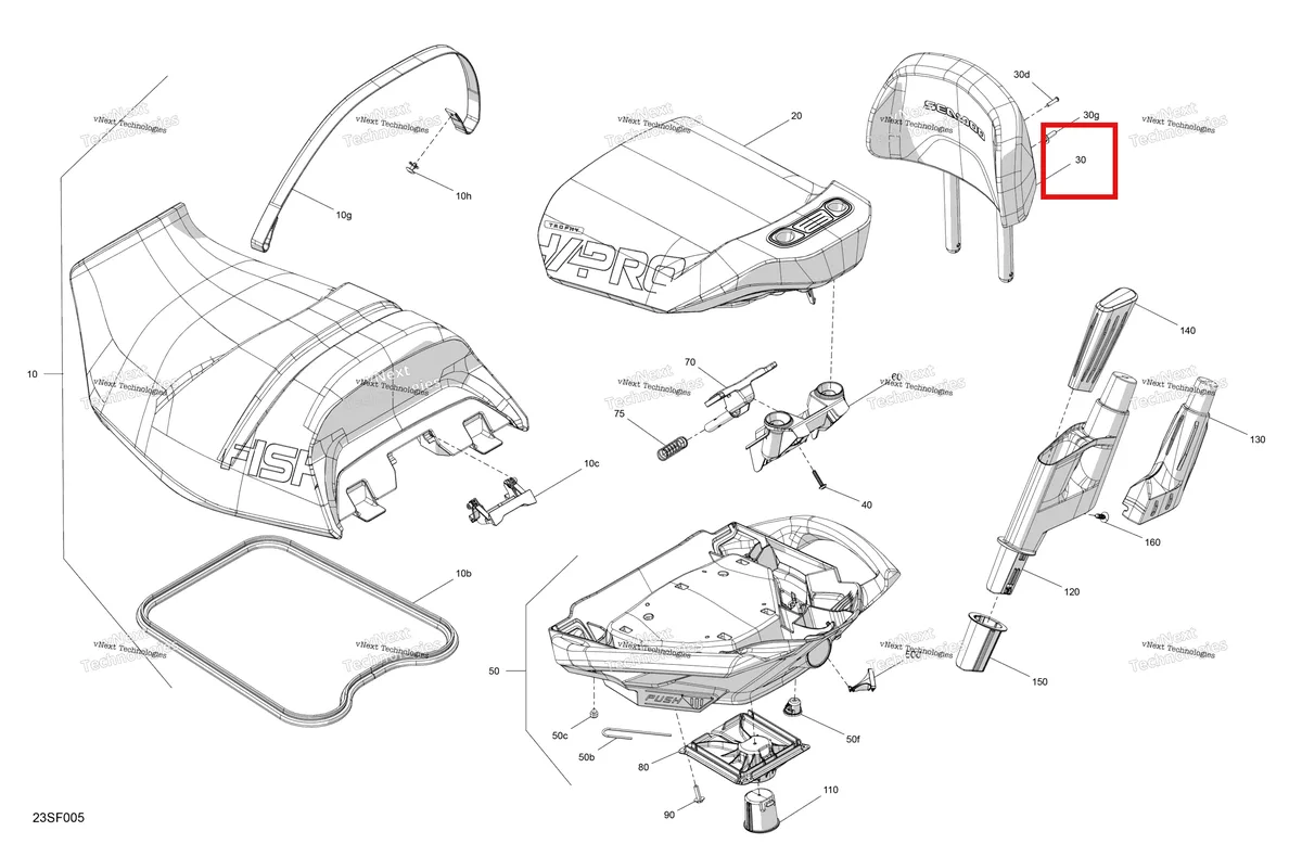 Деталь 269003642 на схеме узла 2026 Sea-Doo FISH PRO TROPHY - 170 - 19TB - Flint Grey - Audio Body - Seat