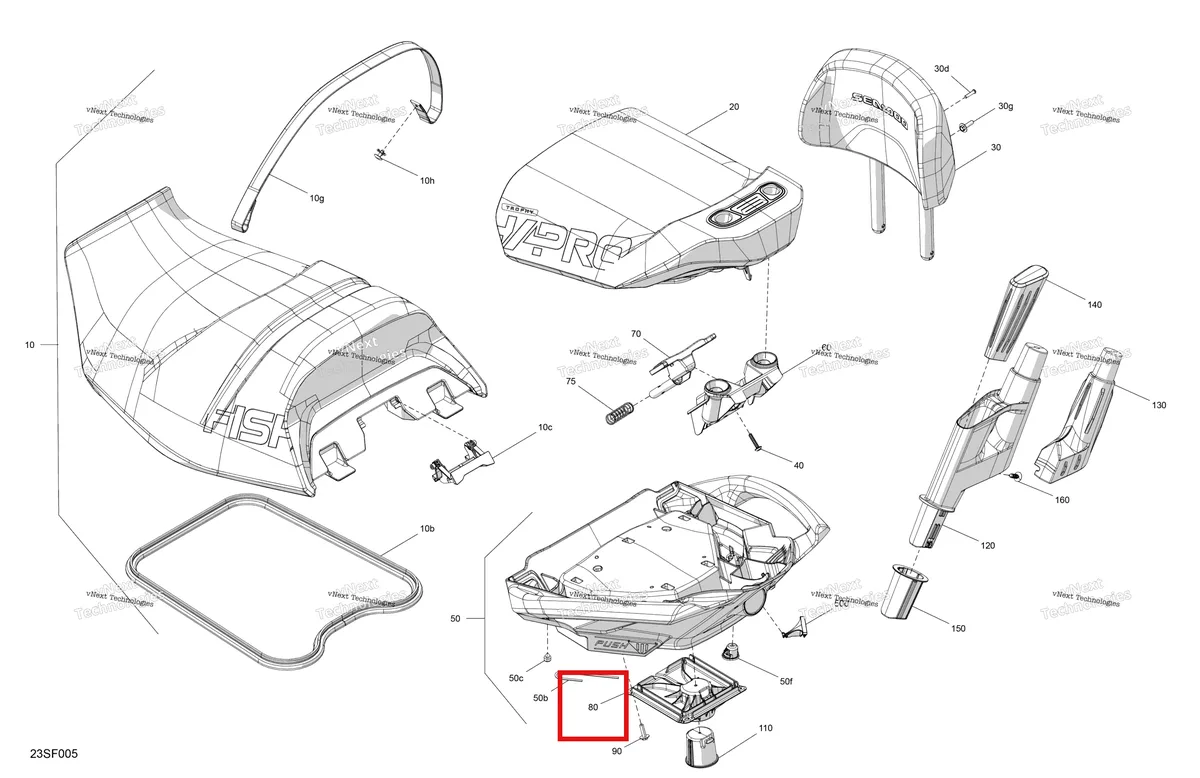 Деталь 269003673 на схеме узла 2026 Sea-Doo FISH PRO TROPHY - 170 - 19TB - Flint Grey - Audio Body - Seat