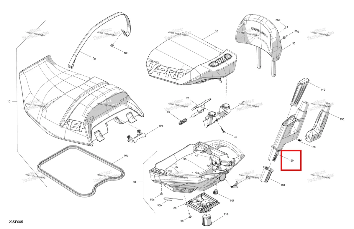 Деталь 269003674 на схеме узла 2026 Sea-Doo FISH PRO TROPHY - 170 - 19TB - Flint Grey - Audio Body - Seat