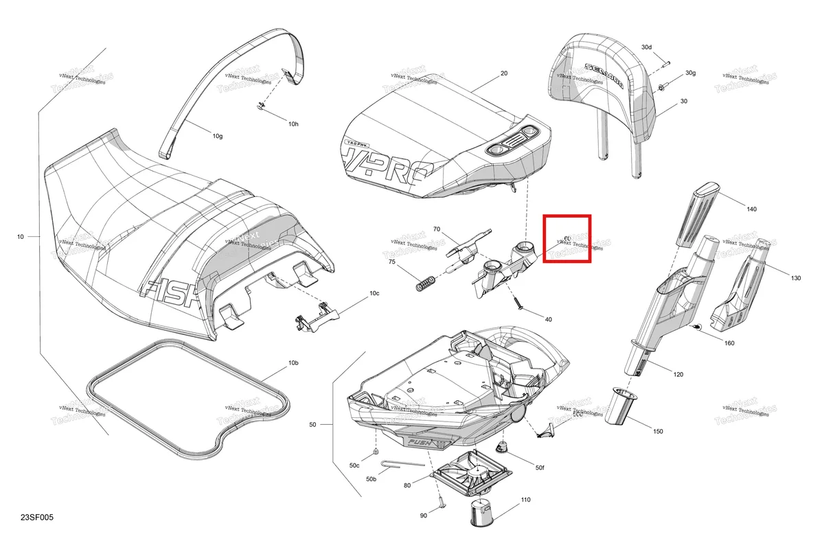 Деталь 269003709 на схеме узла 2026 Sea-Doo FISH PRO TROPHY - 170 - 19TB - Flint Grey - Audio Body - Seat