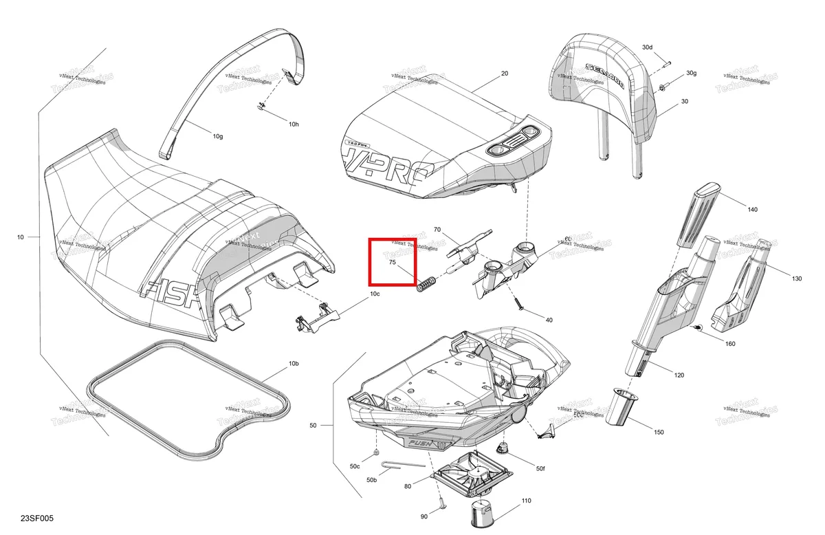 Деталь 269003782 на схеме узла 2026 Sea-Doo FISH PRO TROPHY - 170 - 19TB - Flint Grey - Audio Body - Seat