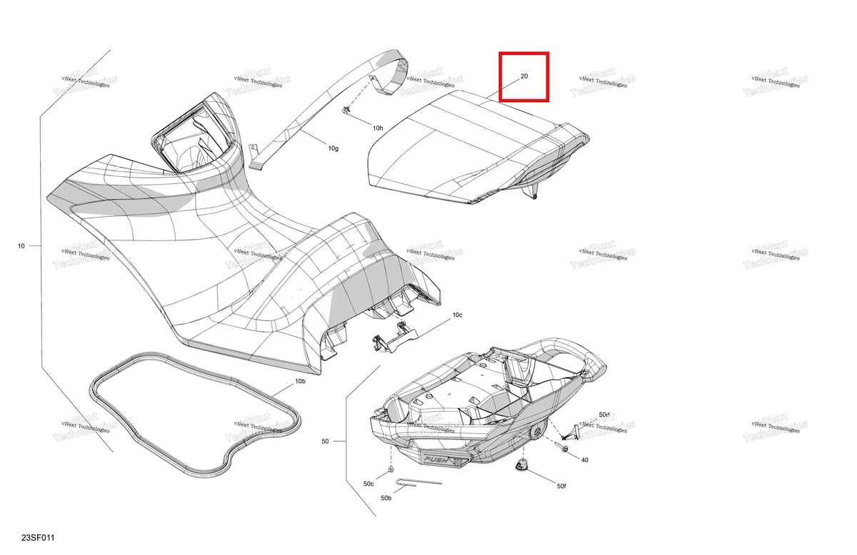 Деталь 269003970 (Spartan красный пассажира сиденье в сборе Sea-Doo GTR 300 X (2026) (269003970)) на схеме узла 2026 Sea-Doo GTR - 300 - X - 24TB - Eclipse Black - Audio Body - Seat