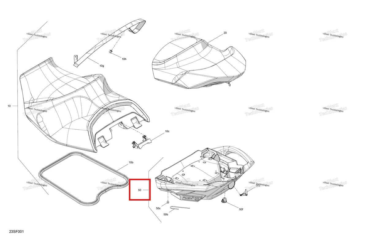 Деталь 269004203 (Ash серый задний ручка в сборе включает 50 to 50 f Sea-Doo GTX 325 Limited (2026) (269004203)) на схеме узла 2026 Sea-Doo GTX - 325 - LIMITED - 26TC - Hybrid White Peal - Audio Body - Seat