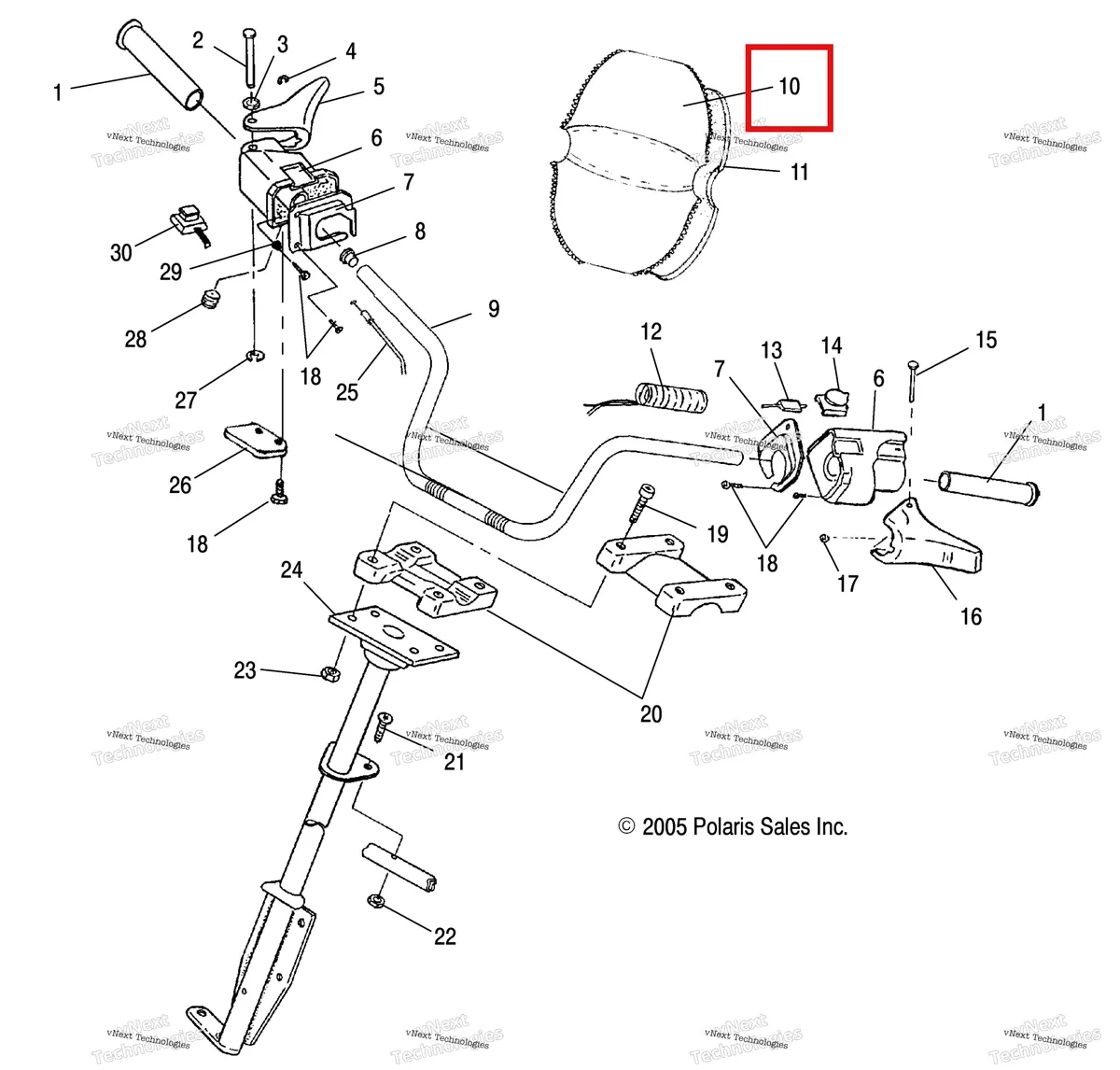 Деталь 2690146 (Крышка в сборе H BAR Polaris Widetrak LX (2006) (2690146)) на схеме узла Steering/Handlebar