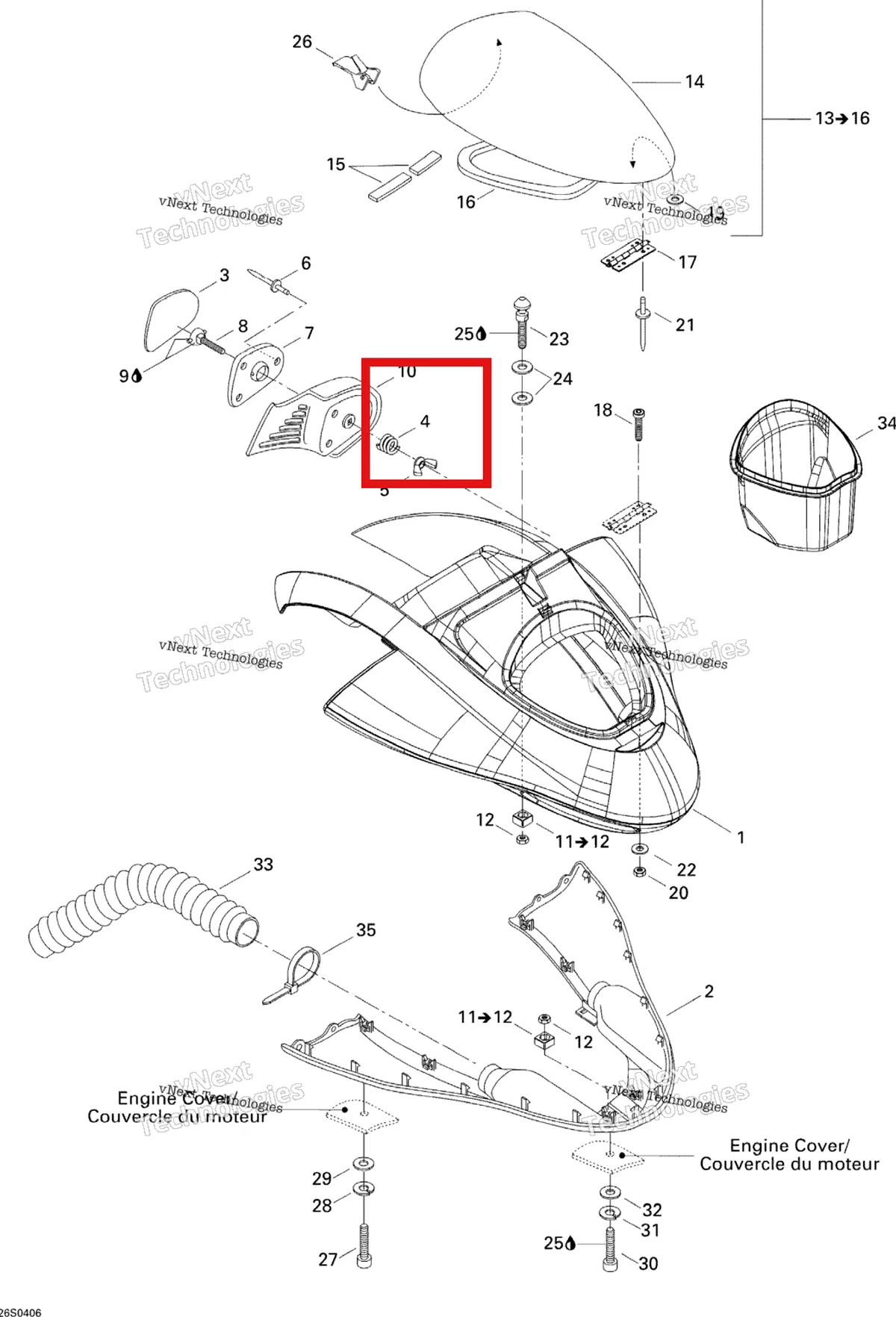 Деталь 269500082 на схеме узла 2004 Sea-Doo XP DI Front Storage Compartment