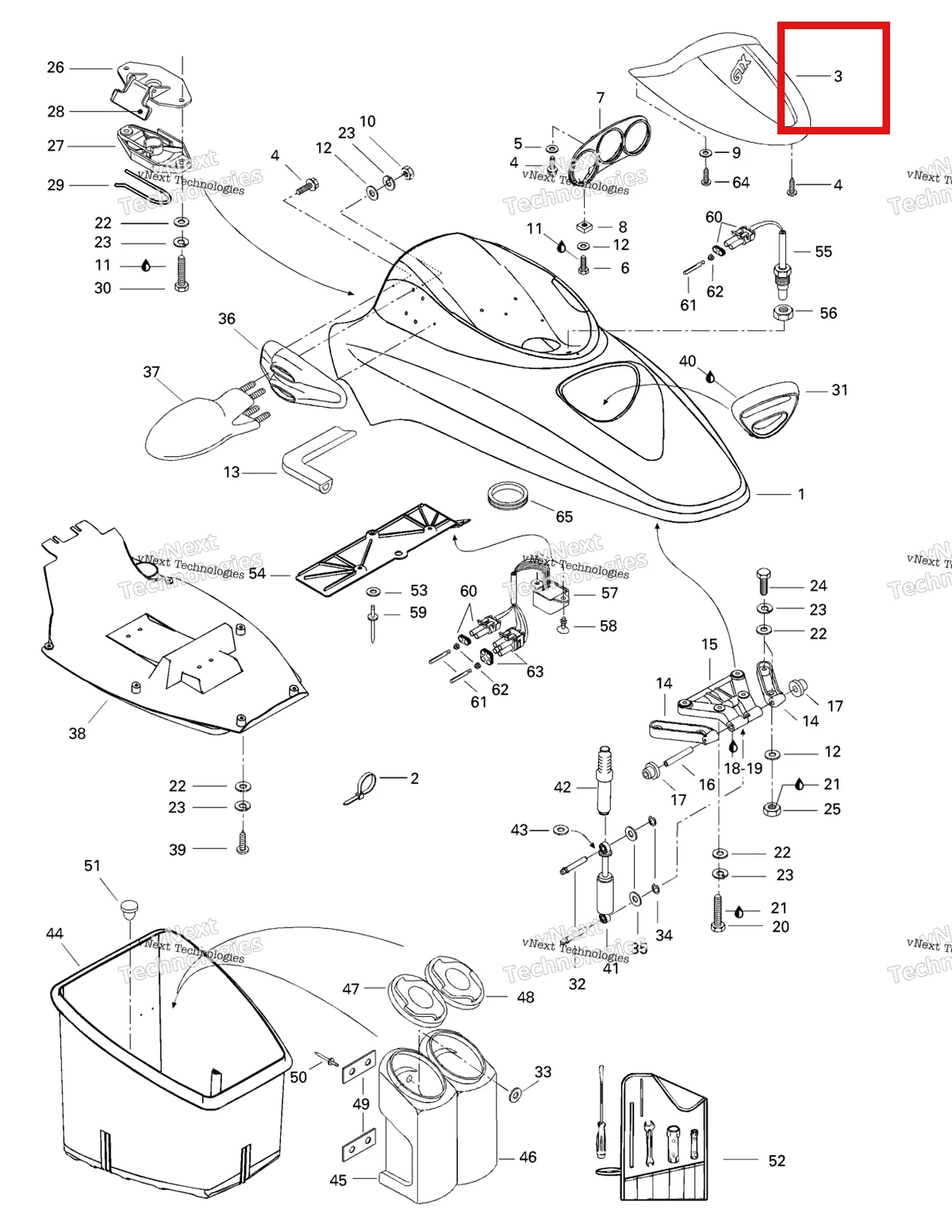 Деталь 269500303 на схеме узла 1997 Sea-Doo GTX, 5642 Front Storage Compartment