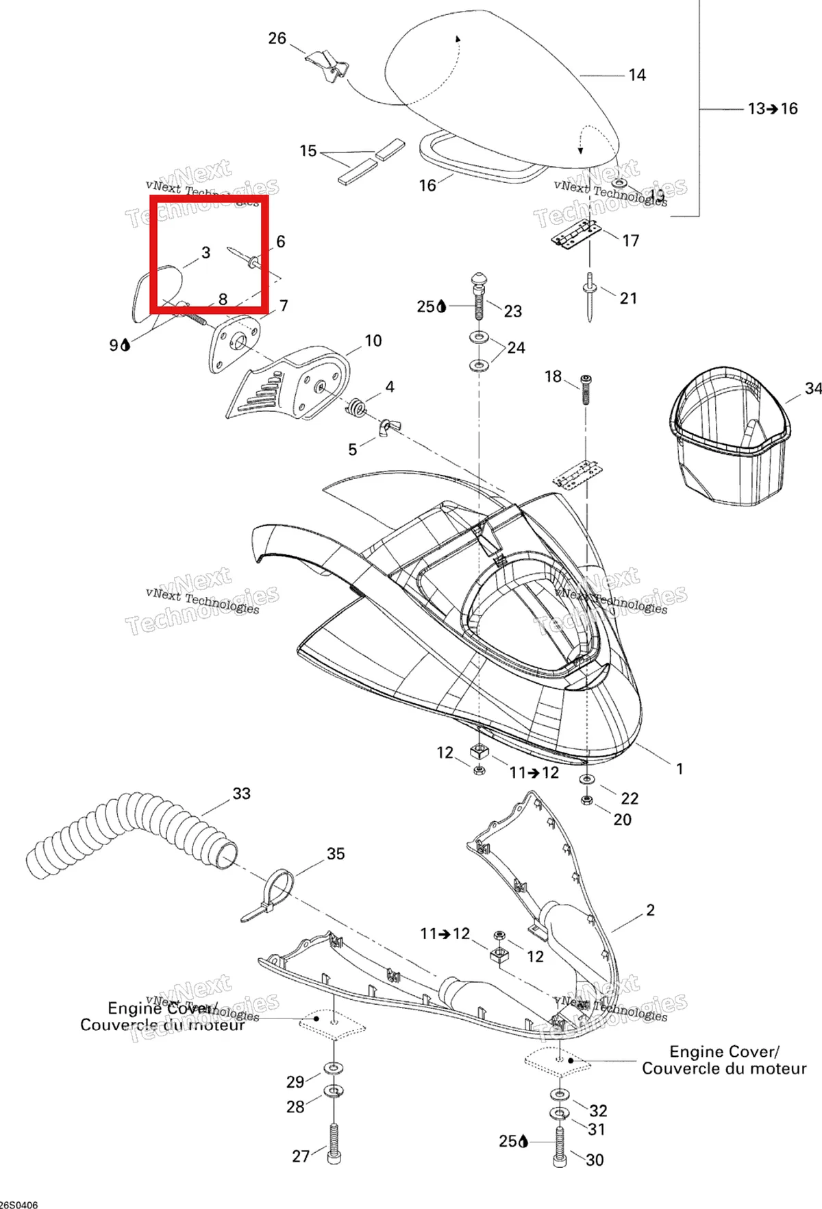Деталь 269500330 на схеме узла 2004 Sea-Doo XP DI Front Storage Compartment
