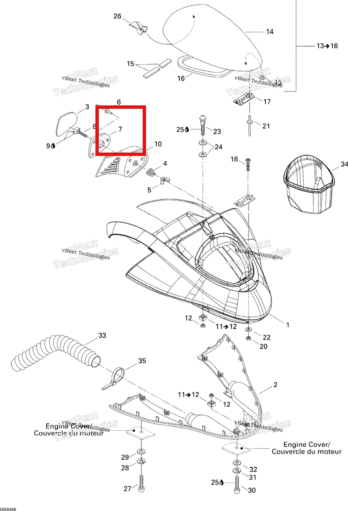 Деталь 269500331 на схеме узла 2004 Sea-Doo XP DI Front Storage Compartment