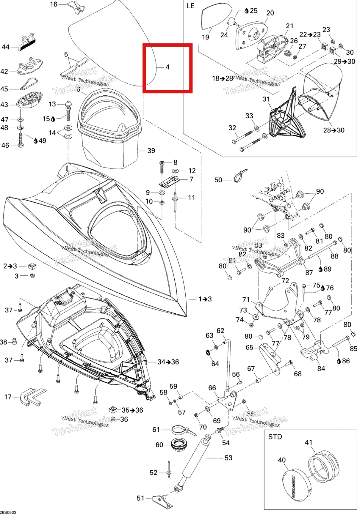 Деталь 269500337 на схеме узла 2005 Sea-Doo GTI LE RFI Front Storage Compartment Le