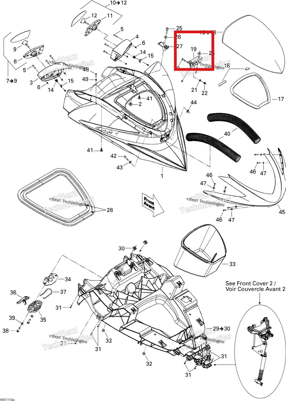 Деталь 269500338 на схеме узла 2011 Sea-Doo RXP-X 255 & RS Front Cover 1