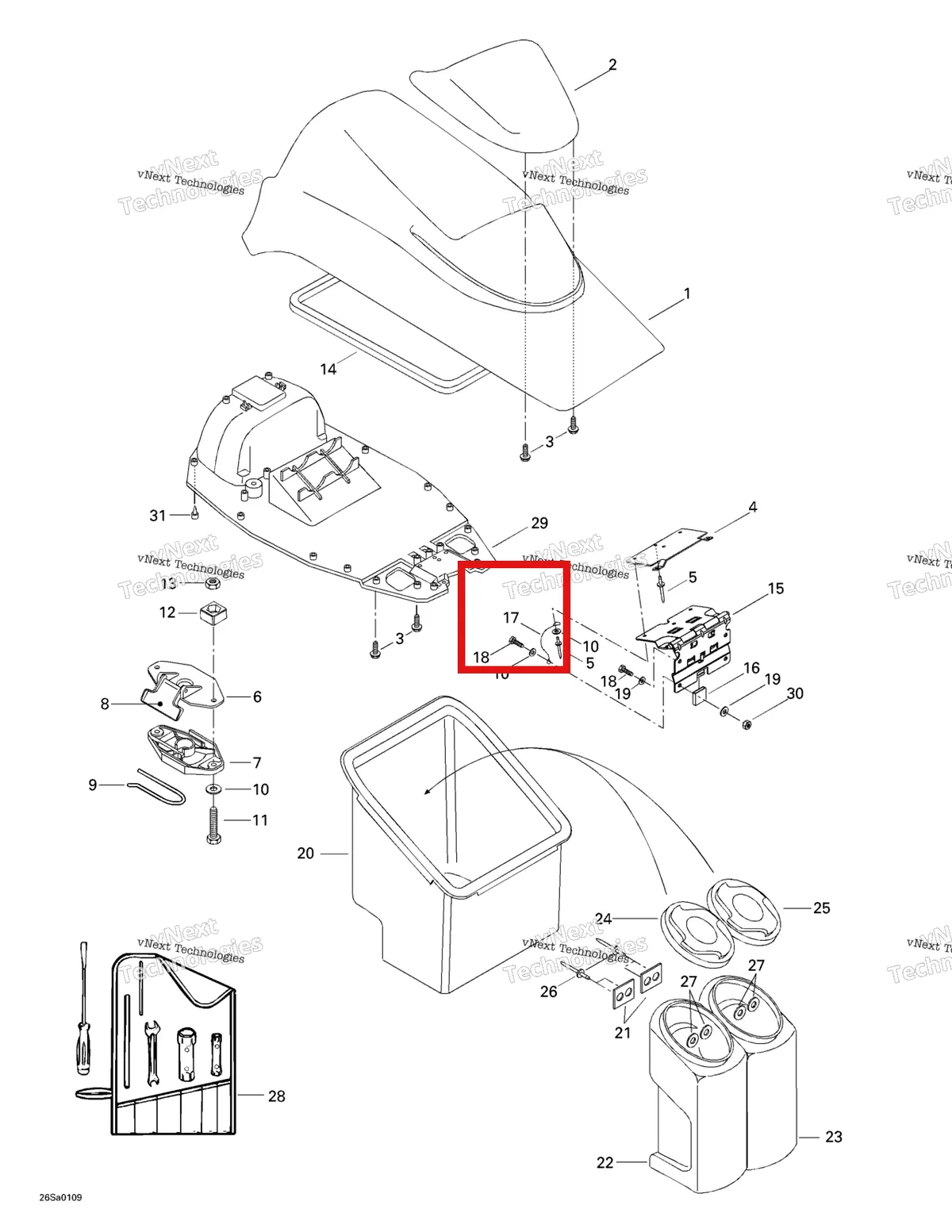 Деталь 269500524 на схеме узла 2001 Sea-Doo GS, 5518/5519 Front Storage Compartment