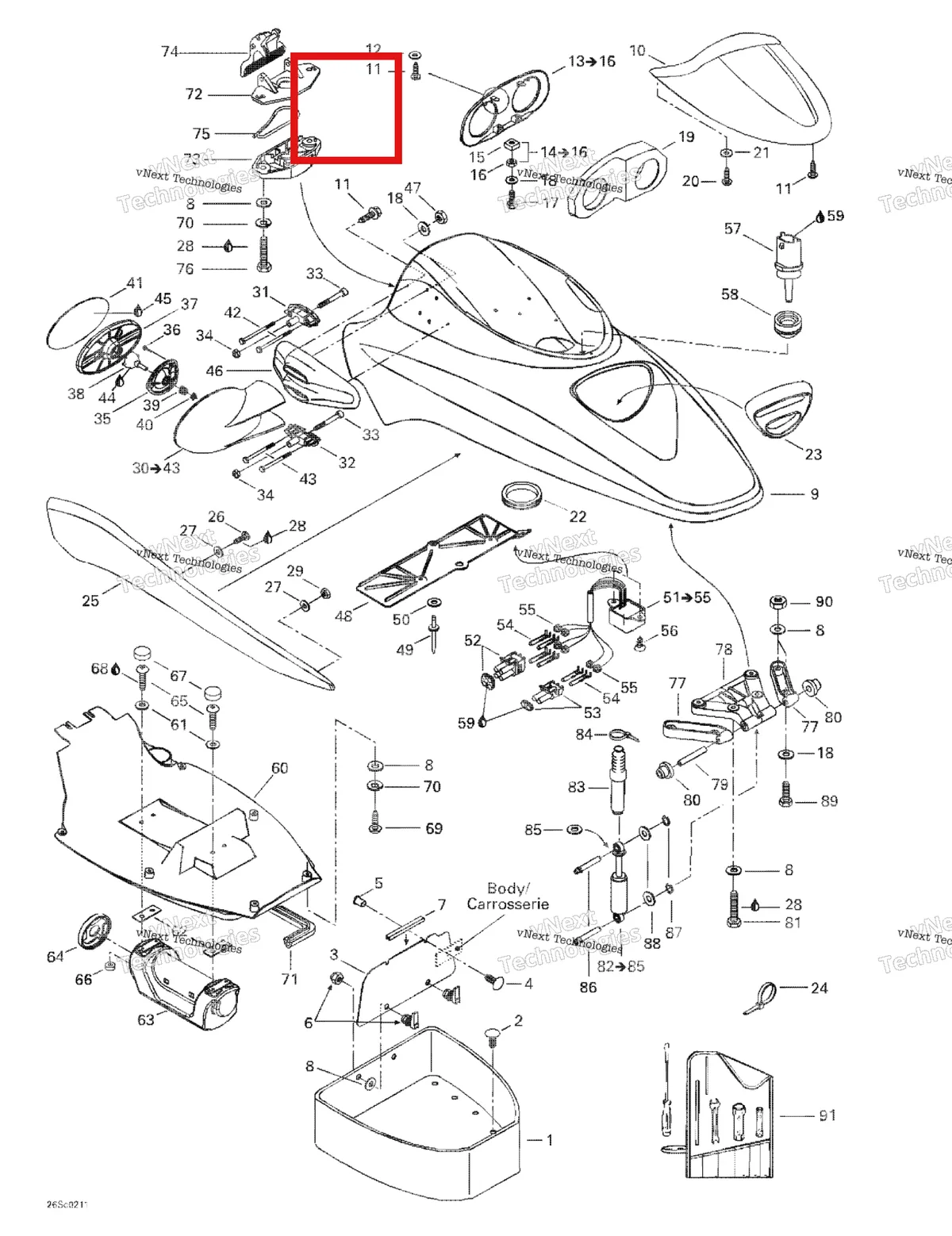 Деталь 269500610 на схеме узла 2003 Sea-Doo LRV DI, 5771 Front Storage Compartment