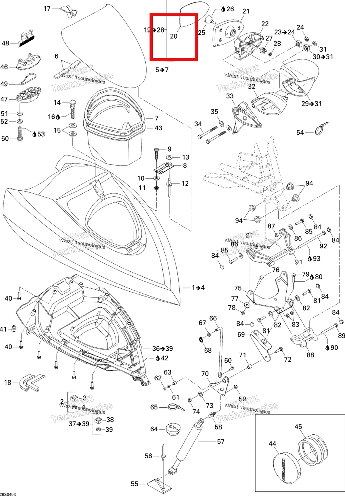 Деталь 269500788 на схеме узла 2004 Sea-Doo GTI LE RFI Front Storage Compartement