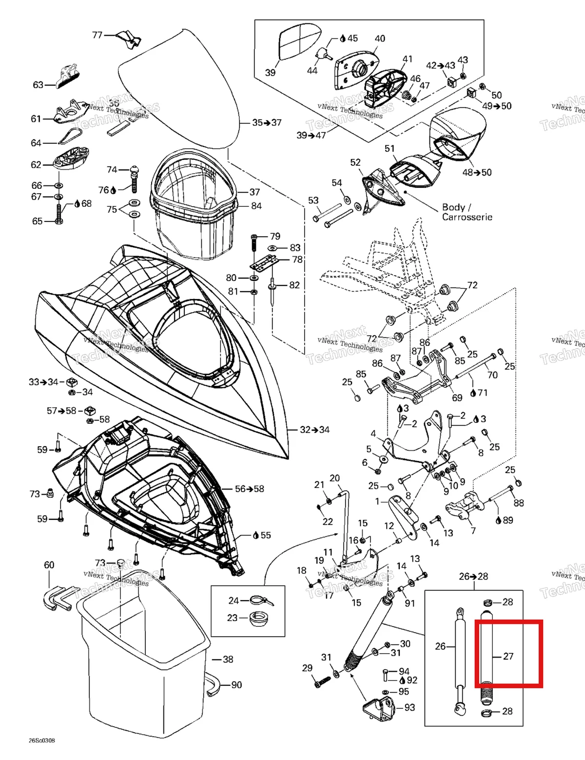 Деталь 269500845 на схеме узла 2003 Sea-Doo RX DI, 6122/6123 Front Storage Compartment