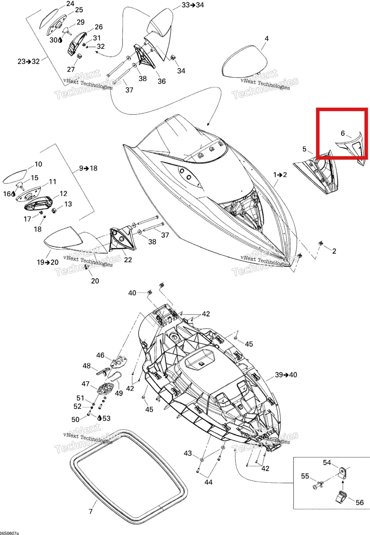 Деталь 269500942 на схеме узла 2006 Sea-Doo GTX 4-TEC LTD Front Storage Compartment 1