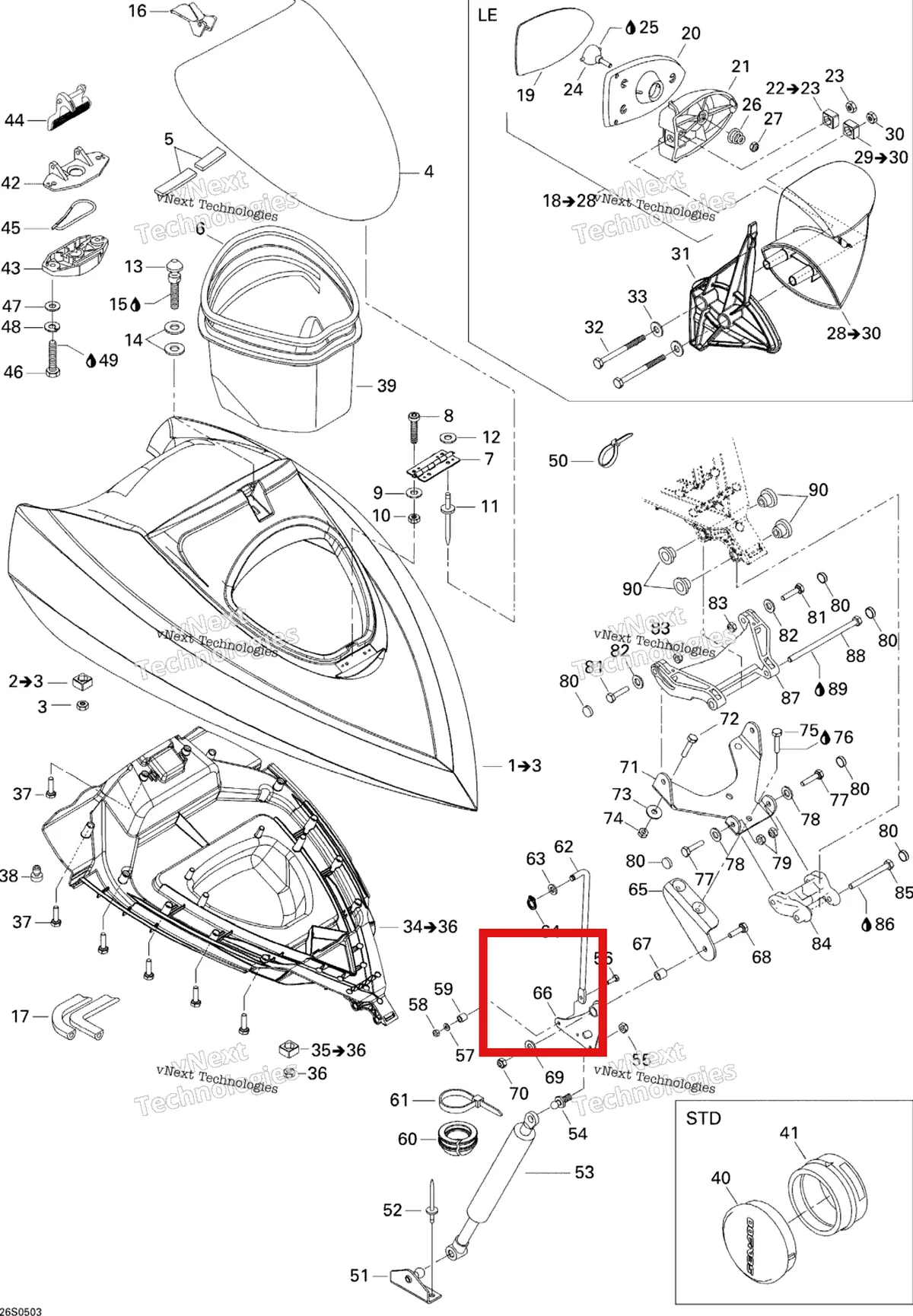 Деталь 269501020 на схеме узла 2005 Sea-Doo GTI LE RFI Front Storage Compartment Le