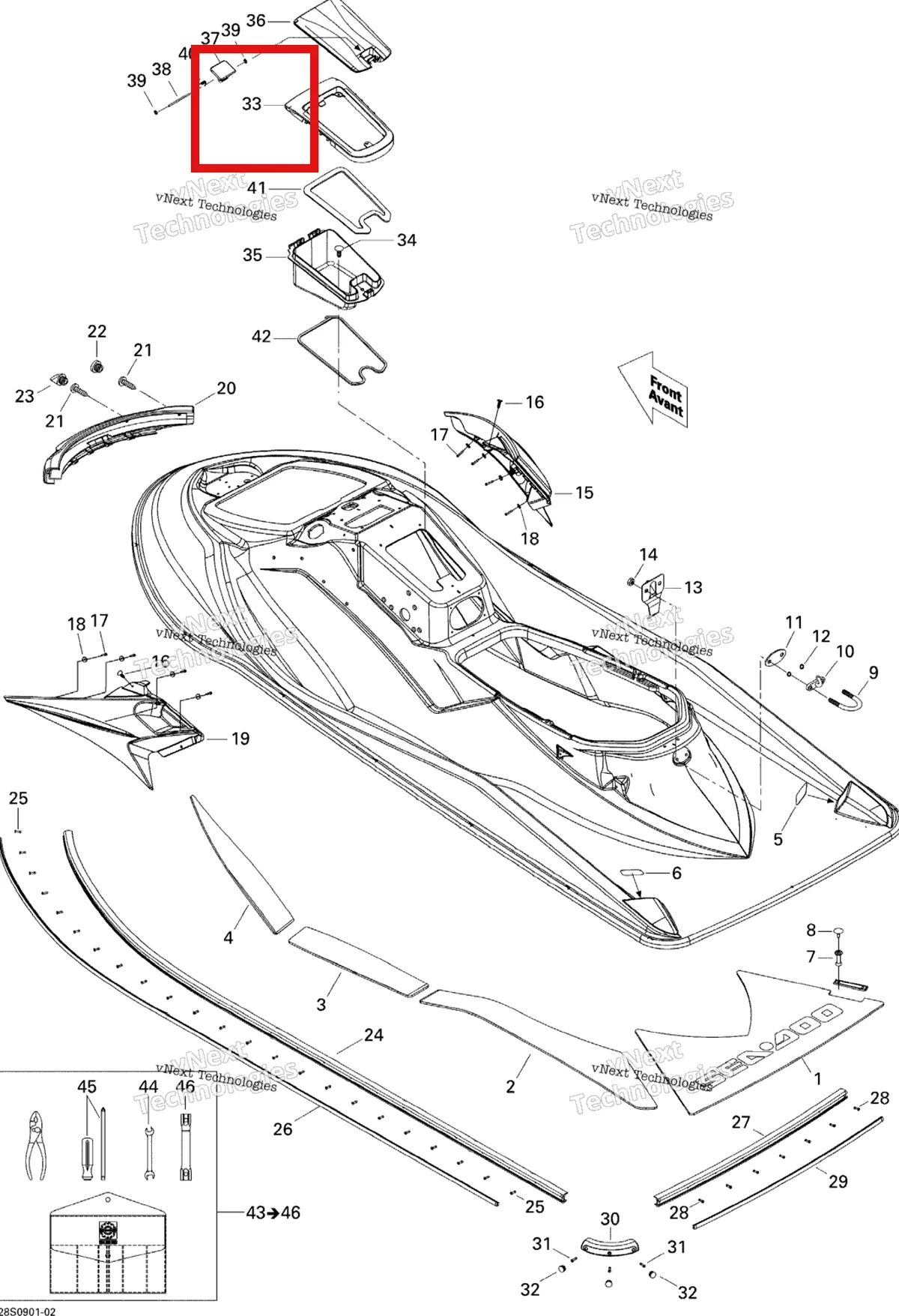 Деталь 269501031 на схеме узла 2009 Sea-Doo GTX 155 Body, Rear View