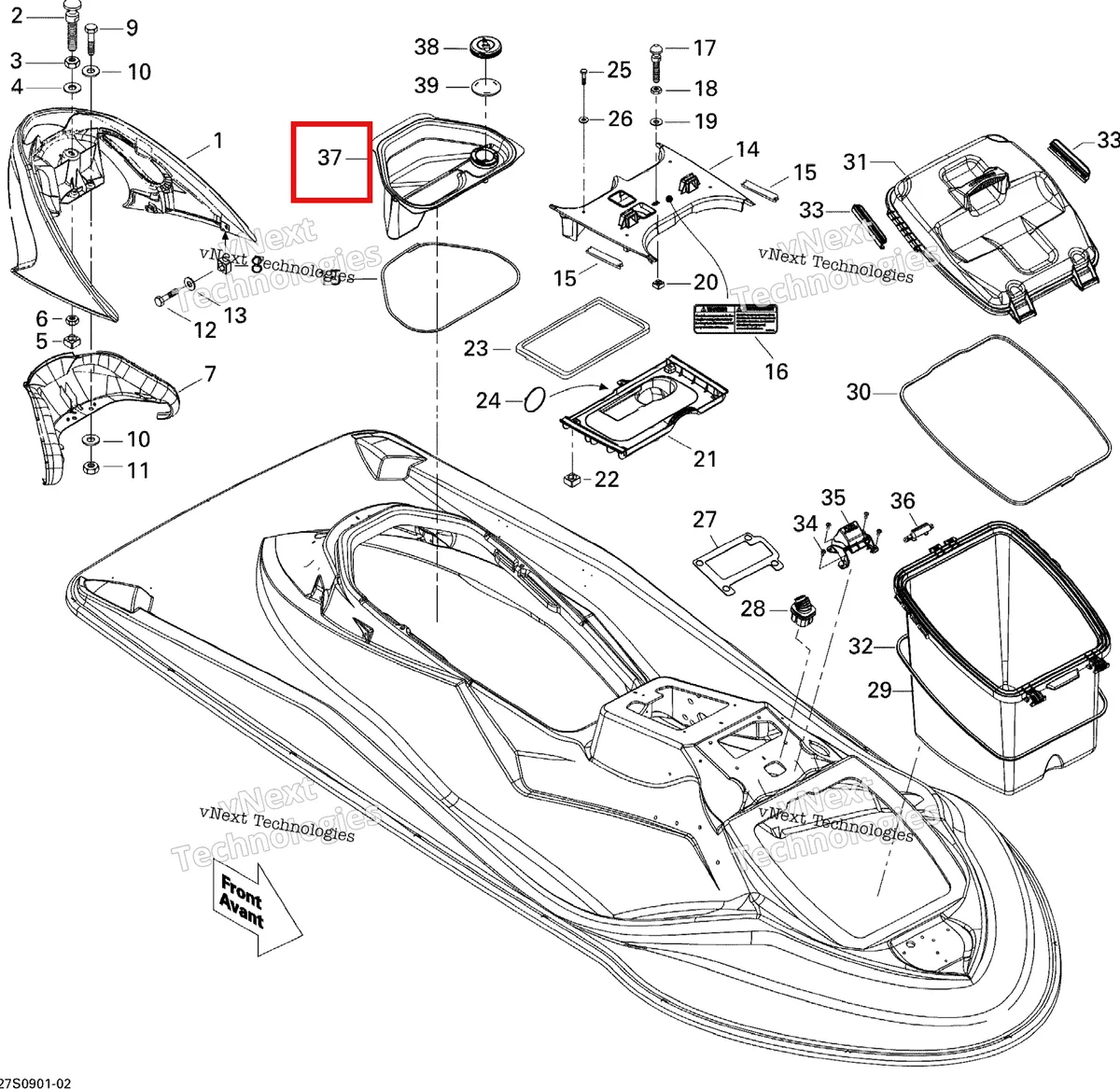 Деталь 269501036 на схеме узла 2009 Sea-Doo GTX 155 Body, Front View