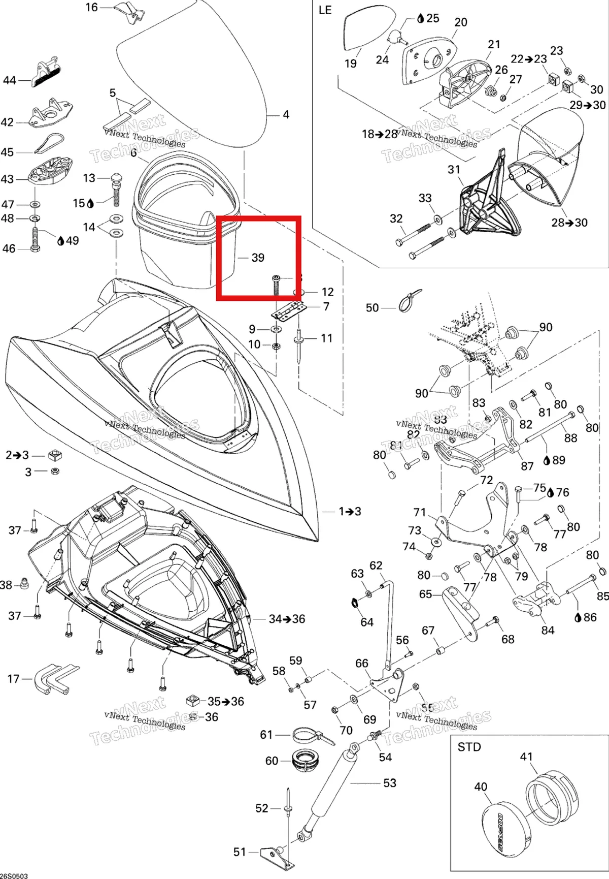 Деталь 269501121 на схеме узла 2005 Sea-Doo GTI LE RFI Front Storage Compartment Le