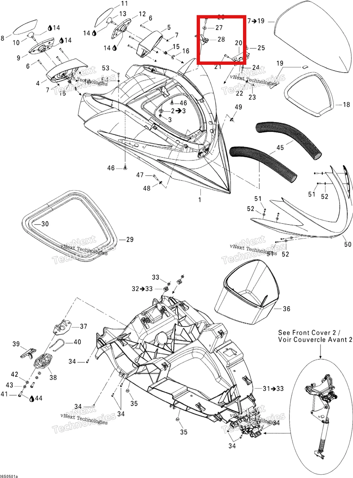 Деталь 269501125 на схеме узла 2005 Sea-Doo RXP Front Cover 1