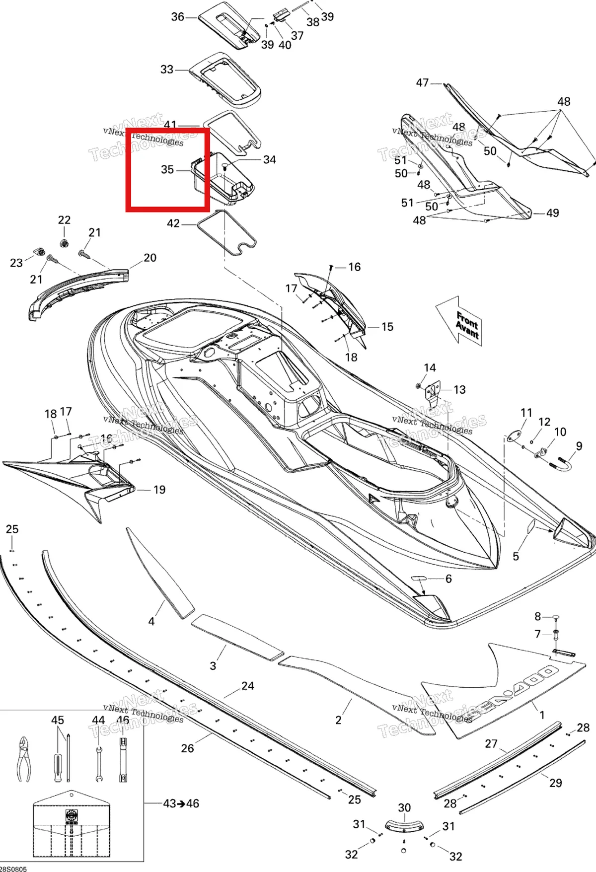 Деталь 269501281 на схеме узла 2008 Sea-Doo GTX Limited 215 Body, Rear View