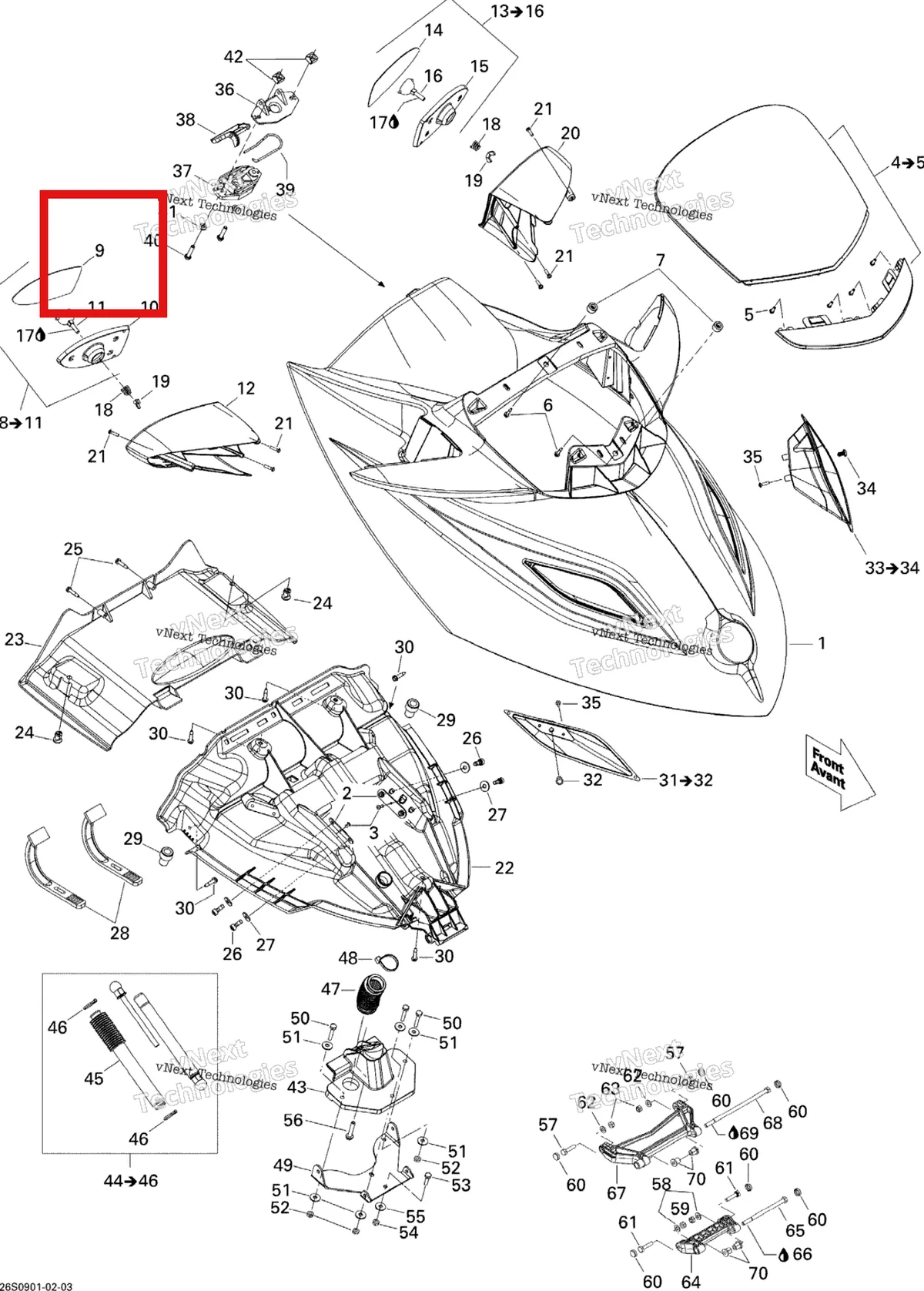 Деталь 269501292 на схеме узла 2009 Sea-Doo Wake PRO 215 Front Cover