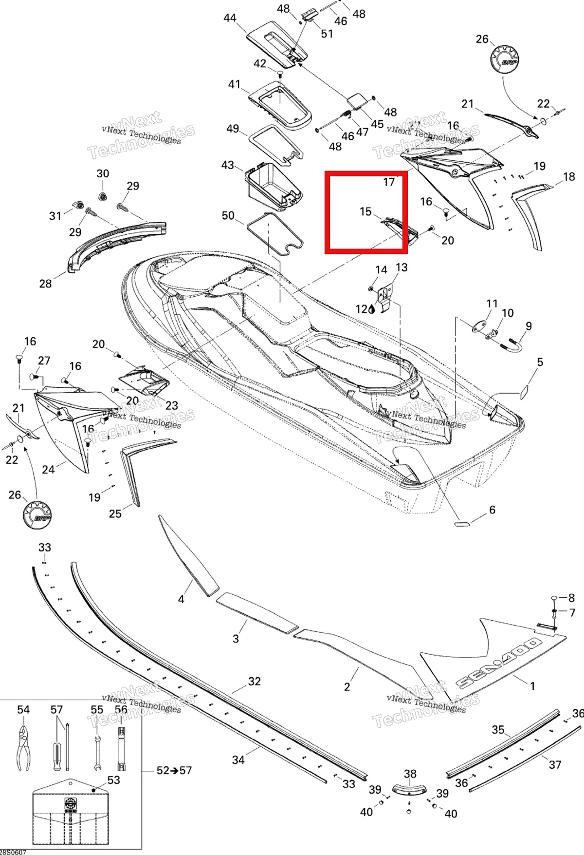 Деталь 269501309 на схеме узла 2006 Sea-Doo GTX 4-TEC LTD Body, Rear View