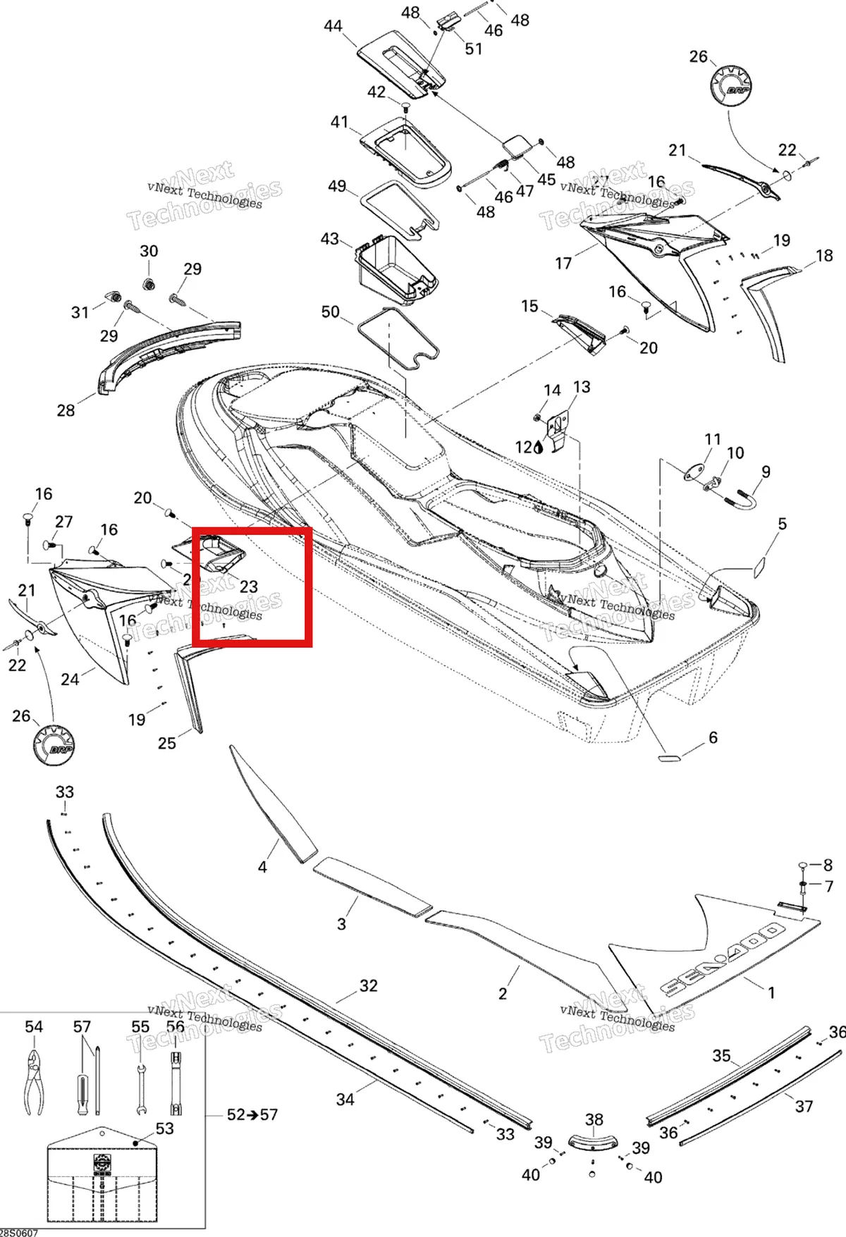 Деталь 269501310 на схеме узла 2006 Sea-Doo GTX 4-TEC LTD Body, Rear View
