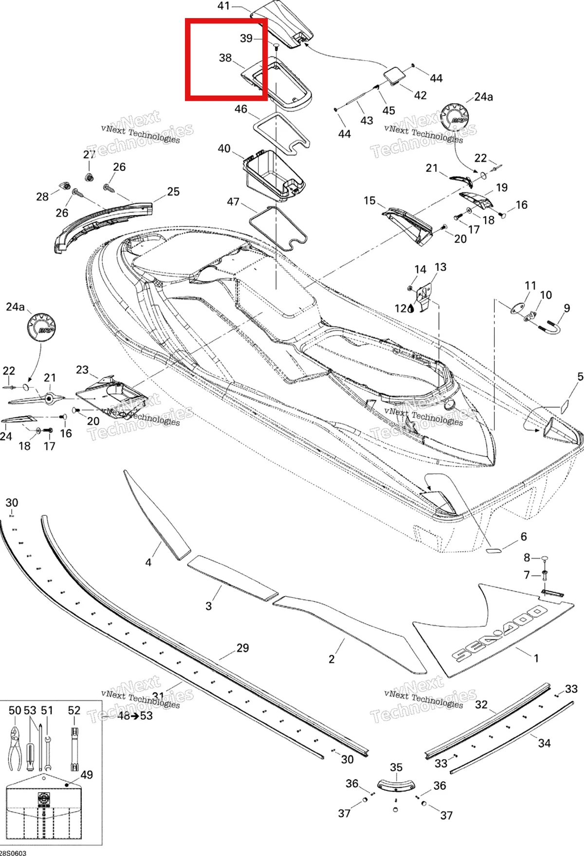 Деталь 269501311 на схеме узла 2006 Sea-Doo GTX 4-TEC SC Body, Rear View