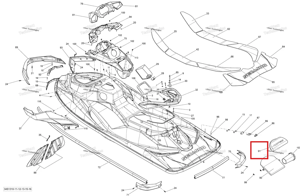Деталь 269501318 на схеме узла 2013 Sea-Doo GTS 130 & RENTAL Body