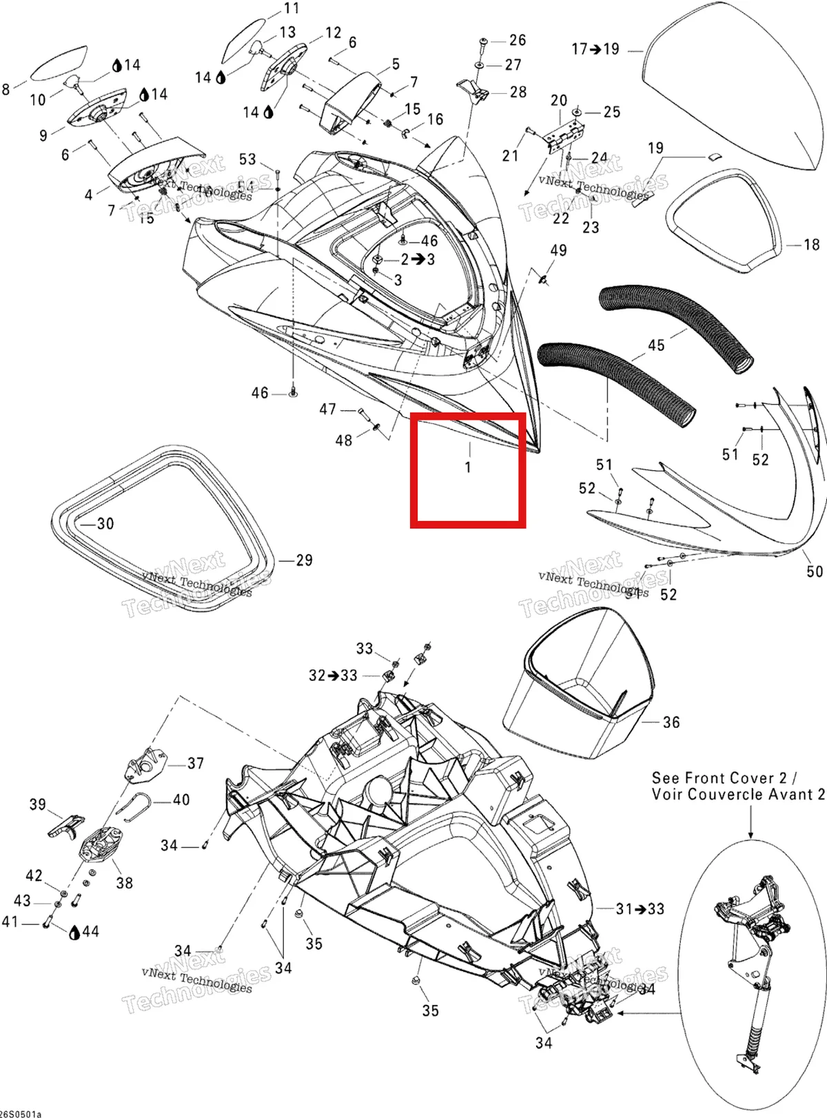 Деталь 269501367 на схеме узла 2005 Sea-Doo RXP Front Cover 1