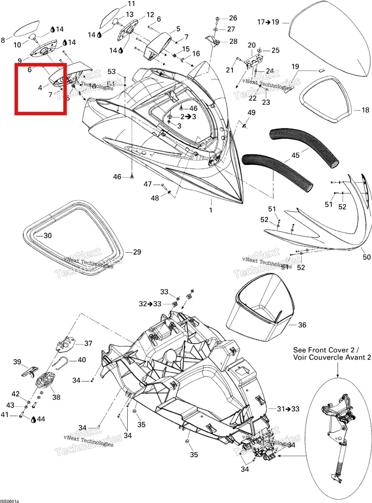 Деталь 269501368 на схеме узла 2006 Sea-Doo RXP Front Cover 1