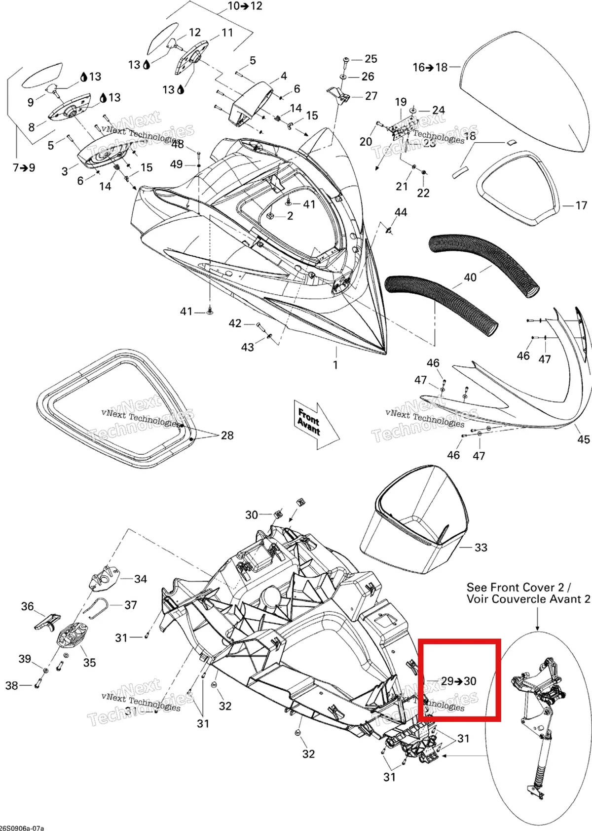 Деталь 269501379 на схеме узла 2009 Sea-Doo RXP 215 Front Storage Compartment 1