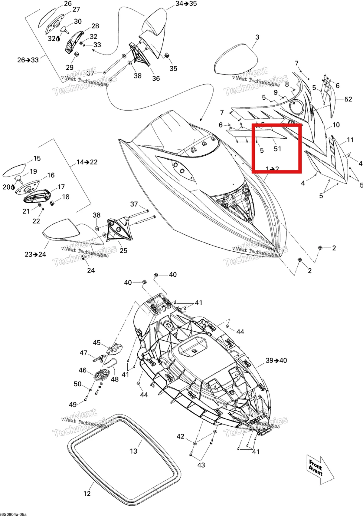 Деталь 269501409 на схеме узла 2009 Sea-Doo RXT 215 Front Storage Compartment 1