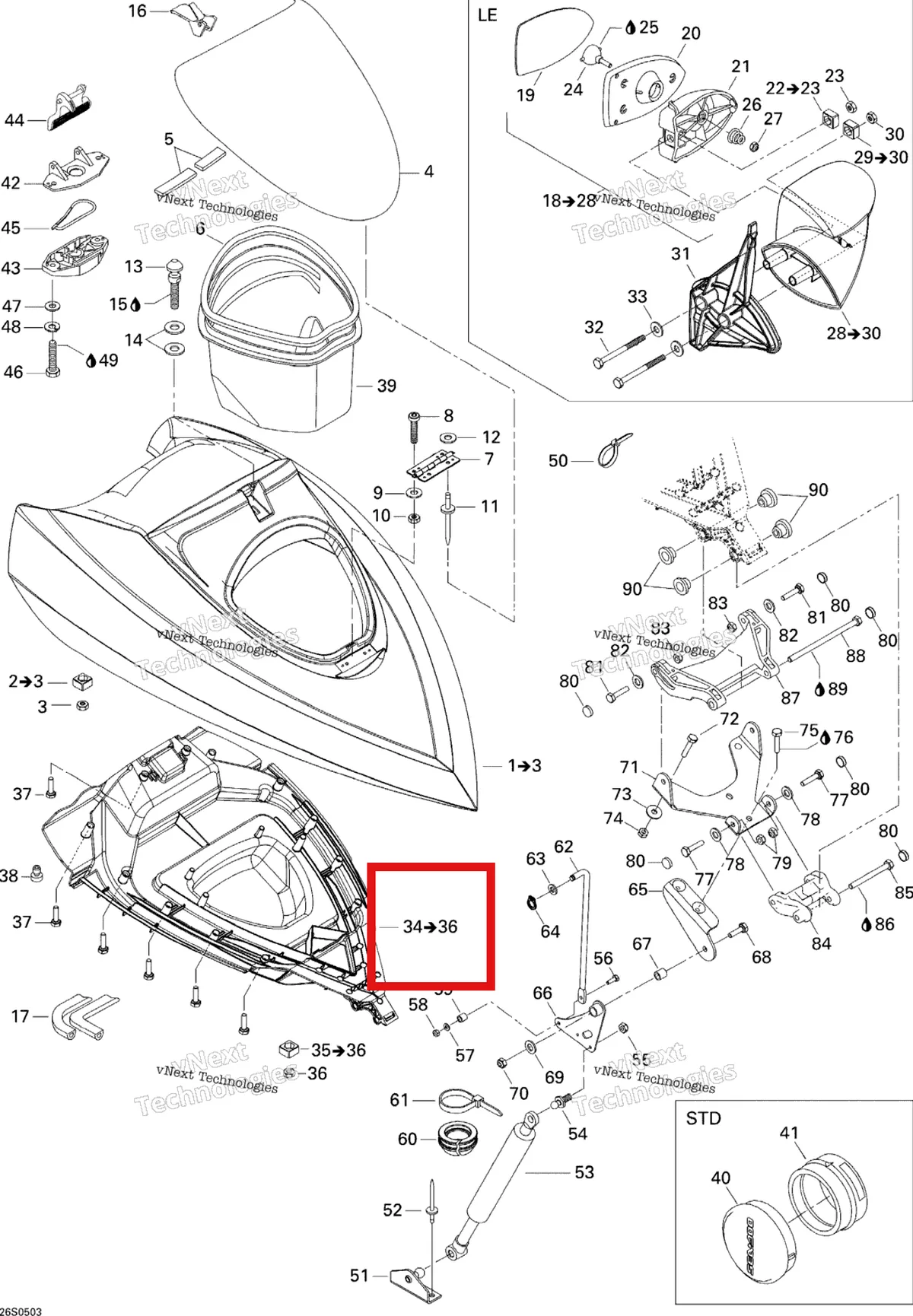 Деталь 269501420 на схеме узла 2005 Sea-Doo GTI LE RFI Front Storage Compartment Le